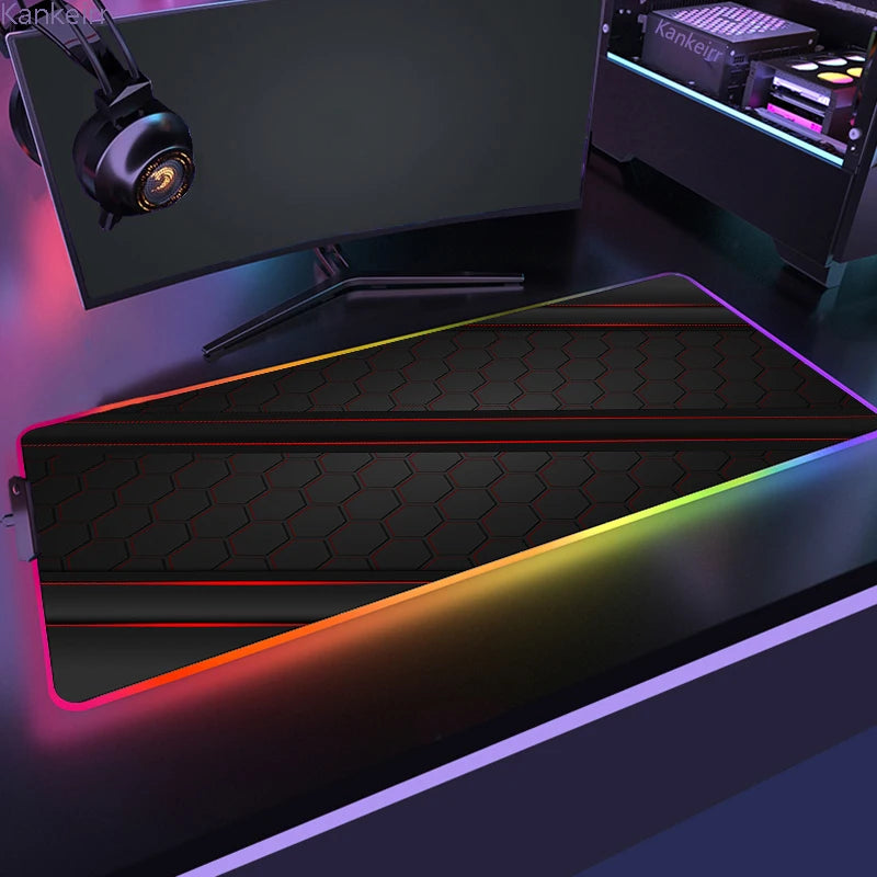 Geometric Large RGB Mouse Pad Gaming Mousepad LED Mouse Mat Gamer Mousemats Table Pads PC Desk Mat RGB Keyboard Mat XXL 90X40Cm