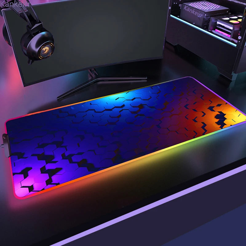 Geometric Large RGB Mouse Pad Gaming Mousepad LED Mouse Mat Gamer Mousemats Table Pads PC Desk Mat RGB Keyboard Mat XXL 90X40Cm