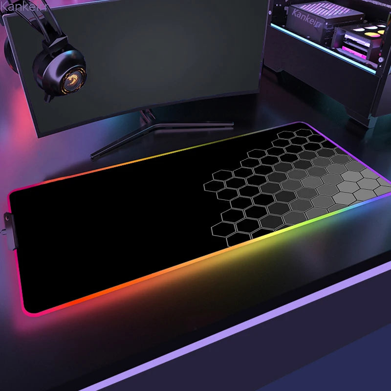 Geometric Large RGB Mouse Pad Gaming Mousepad LED Mouse Mat Gamer Mousemats Table Pads PC Desk Mat RGB Keyboard Mat XXL 90X40Cm
