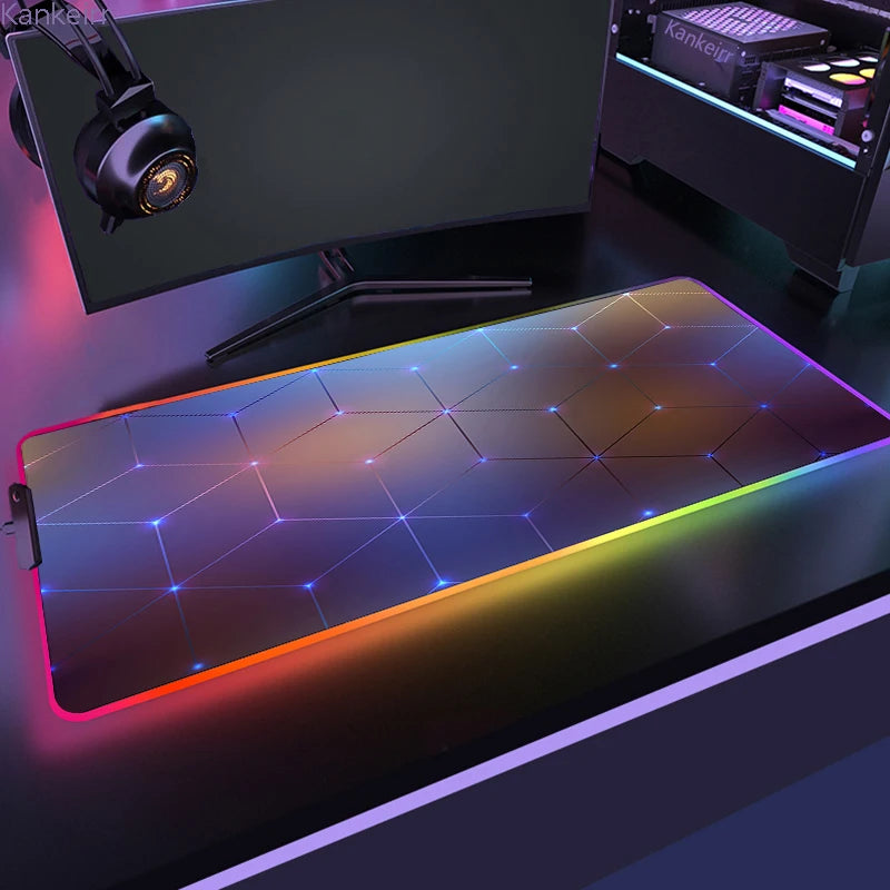 Geometric Large RGB Mouse Pad Gaming Mousepad LED Mouse Mat Gamer Mousemats Table Pads PC Desk Mat RGB Keyboard Mat XXL 90X40Cm
