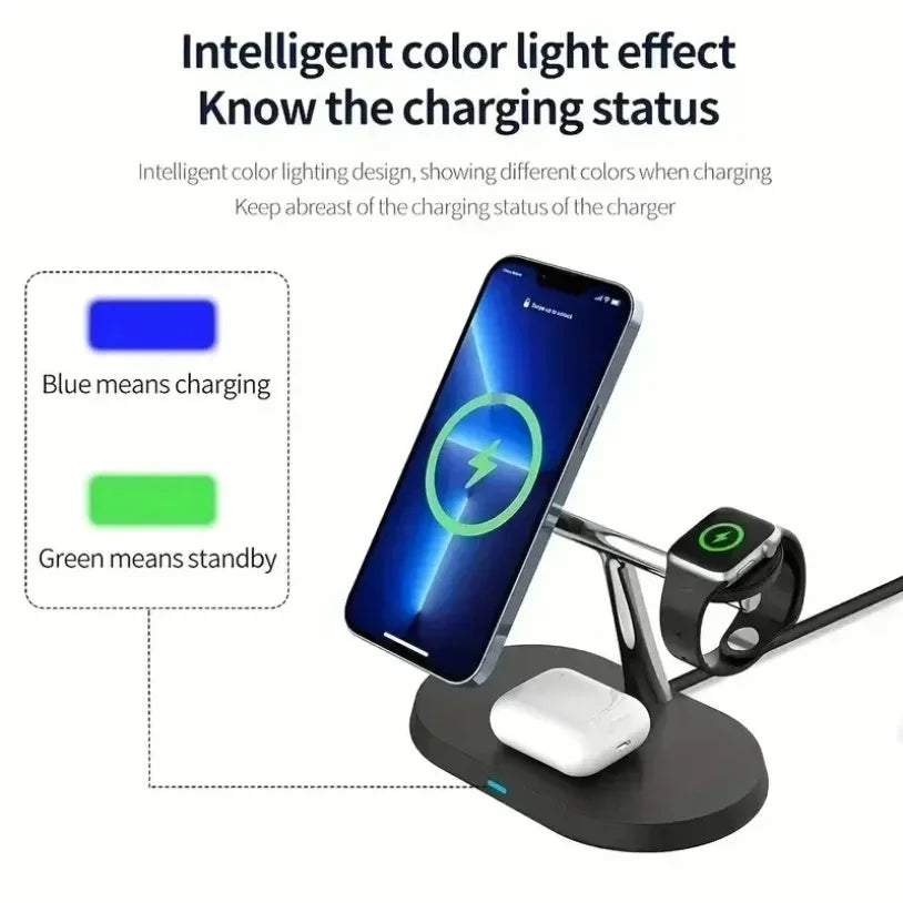 3 in 1 Magnetic Wireless Charger Stand for Iphone 16-12 Pro Apple Watch 9 8 Airprods 3 in 1 Macsafe Fast Charging Station