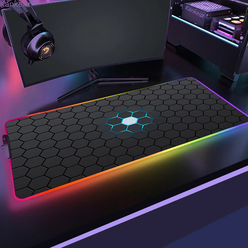 Geometric Large RGB Mouse Pad Gaming Mousepad LED Mouse Mat Gamer Mousemats Table Pads PC Desk Mat RGB Keyboard Mat XXL 90X40Cm