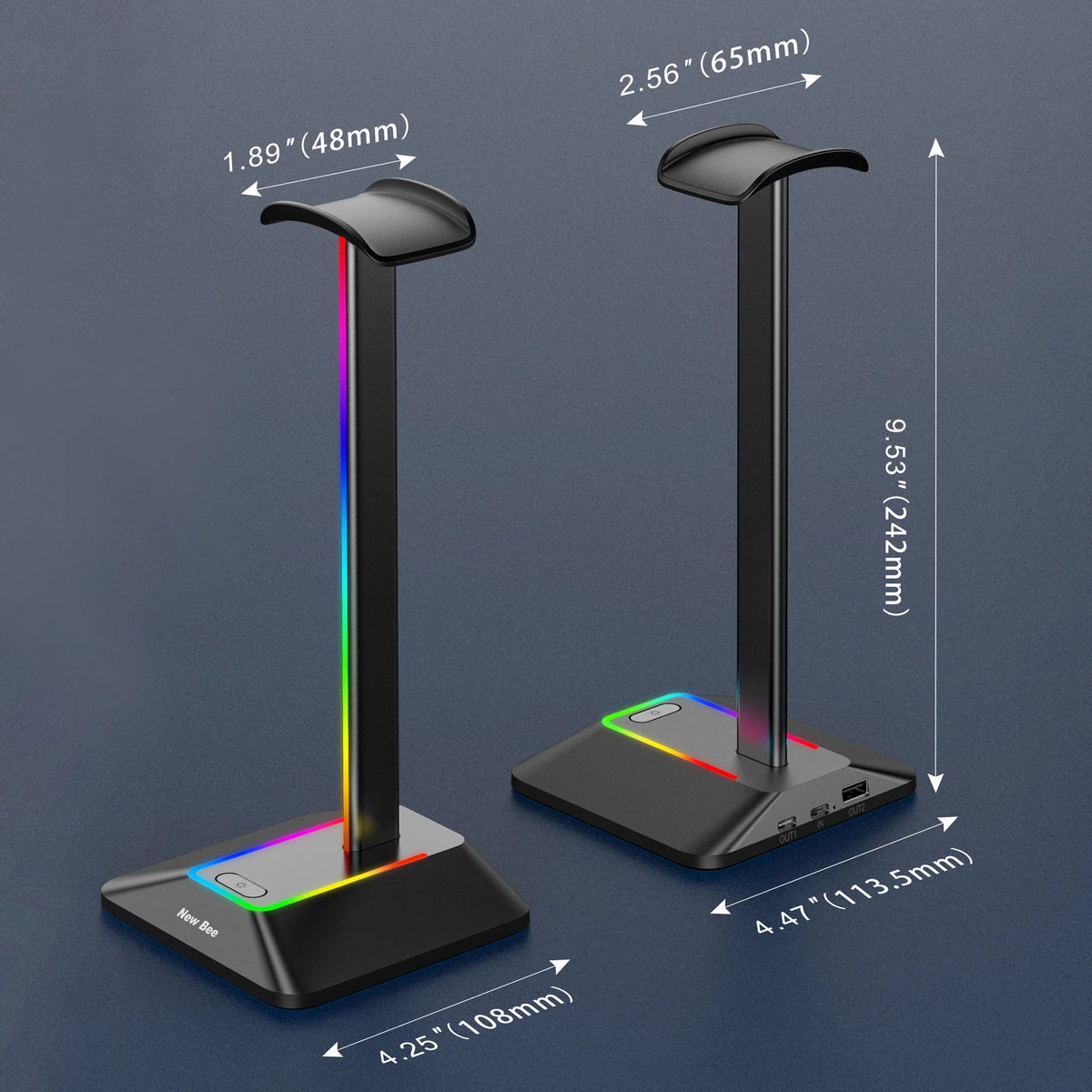 Z8 Headphones Stand RGB Gaming Holder with 2 USB Ports Desk Headset Cool Display Holder Non-Slip Rubber Base for Gamer