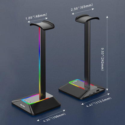 Z8 Headphones Stand RGB Gaming Holder with 2 USB Ports Desk Headset Cool Display Holder Non-Slip Rubber Base for Gamer