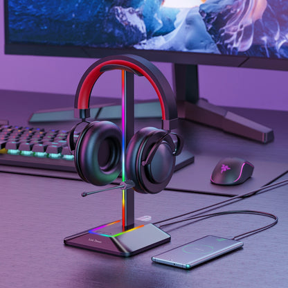 Z8 Headphones Stand RGB Gaming Holder with 2 USB Ports Desk Headset Cool Display Holder Non-Slip Rubber Base for Gamer
