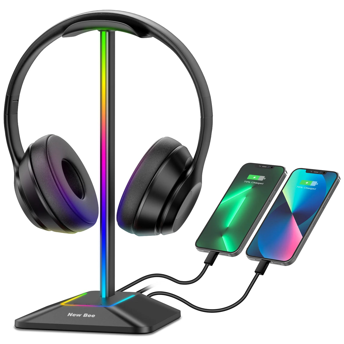 Z8 Headphones Stand RGB Gaming Holder with 2 USB Ports Desk Headset Cool Display Holder Non-Slip Rubber Base for Gamer