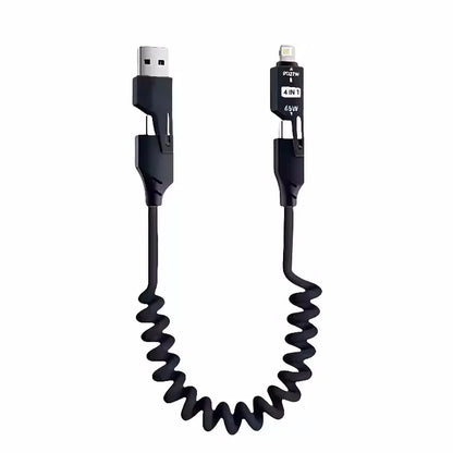 4 in 1 65W Spring Short Data Cable 6A USB Type C Spring Telescopic Quick Charger Wire Spring USB Cable for Iphone 15 14 13 12