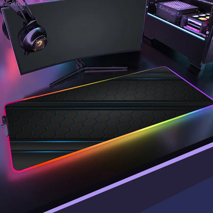Geometric Large RGB Mouse Pad Gaming Mousepad LED Mouse Mat Gamer Mousemats Table Pads PC Desk Mat RGB Keyboard Mat XXL 90X40Cm