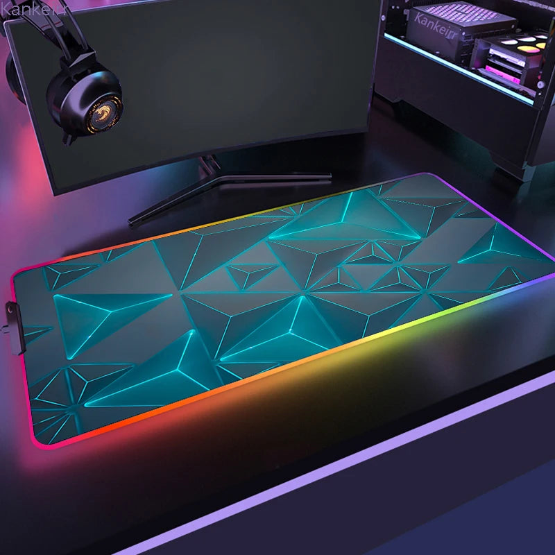 Geometric Large RGB Mouse Pad Gaming Mousepad LED Mouse Mat Gamer Mousemats Table Pads PC Desk Mat RGB Keyboard Mat XXL 90X40Cm