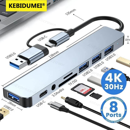 5Gbps USB 3.0 HUB USB C HUB USB C Docking Station High Speed Splitter Multiport Adapter TF SD Card Reader for Pc/Laptops/Macbook
