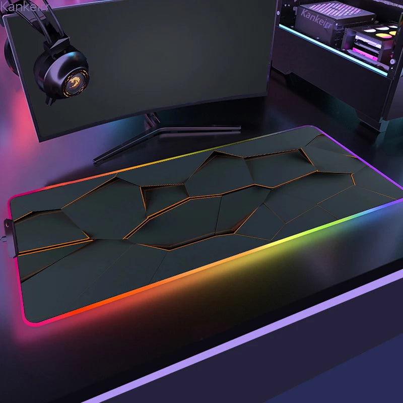 Geometric Large RGB Mouse Pad Gaming Mousepad LED Mouse Mat Gamer Mousemats Table Pads PC Desk Mat RGB Keyboard Mat XXL 90X40Cm