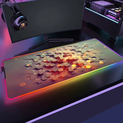 Geometric Large RGB Mouse Pad Gaming Mousepad LED Mouse Mat Gamer Mousemats Table Pads PC Desk Mat RGB Keyboard Mat XXL 90X40Cm