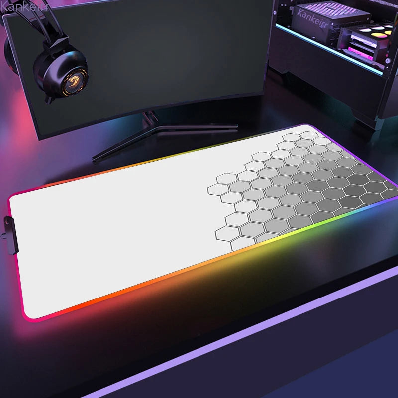 Geometric Large RGB Mouse Pad Gaming Mousepad LED Mouse Mat Gamer Mousemats Table Pads PC Desk Mat RGB Keyboard Mat XXL 90X40Cm