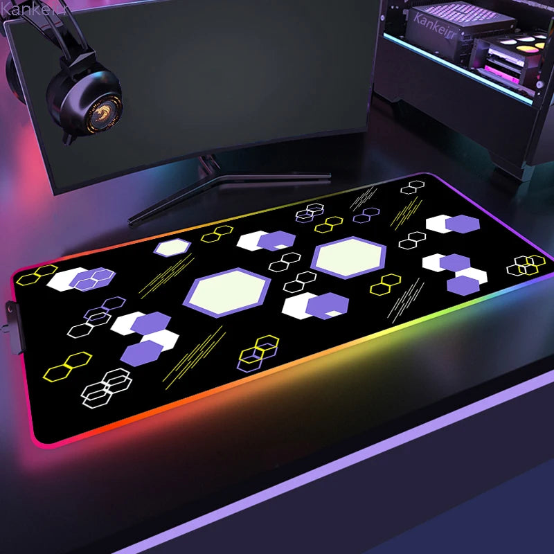 Geometric Large RGB Mouse Pad Gaming Mousepad LED Mouse Mat Gamer Mousemats Table Pads PC Desk Mat RGB Keyboard Mat XXL 90X40Cm