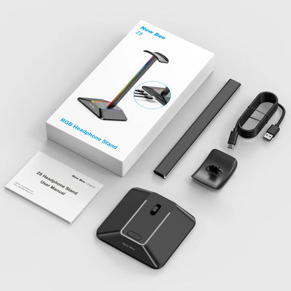 Z8 Headphones Stand RGB Gaming Holder with 2 USB Ports Desk Headset Cool Display Holder Non-Slip Rubber Base for Gamer