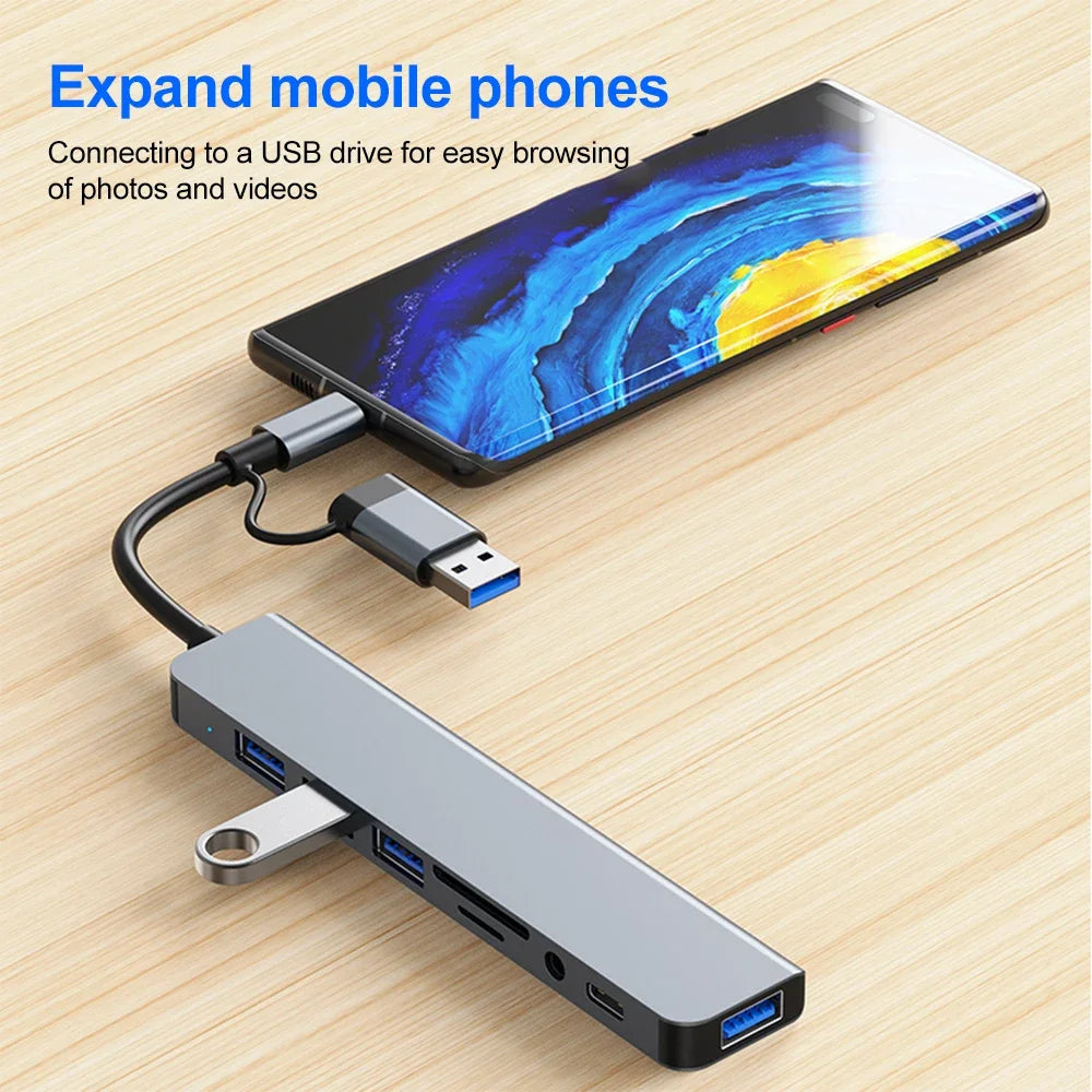 5Gbps USB 3.0 HUB USB C HUB USB C Docking Station High Speed Splitter Multiport Adapter TF SD Card Reader for Pc/Laptops/Macbook