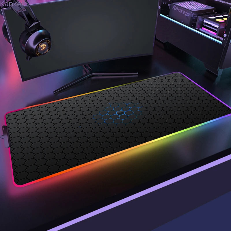 Geometric Large RGB Mouse Pad Gaming Mousepad LED Mouse Mat Gamer Mousemats Table Pads PC Desk Mat RGB Keyboard Mat XXL 90X40Cm