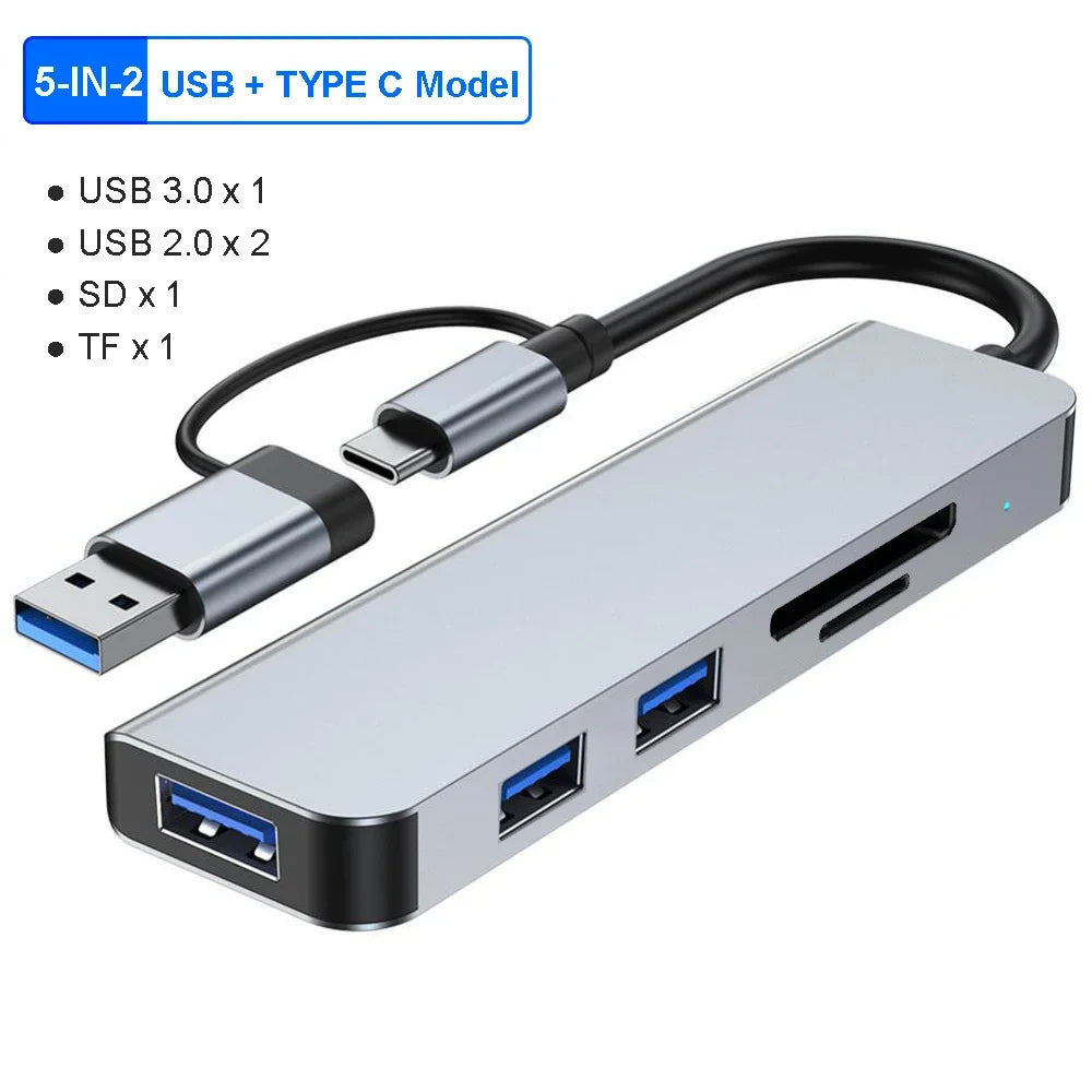 5Gbps USB 3.0 HUB USB C HUB USB C Docking Station High Speed Splitter Multiport Adapter TF SD Card Reader for Pc/Laptops/Macbook