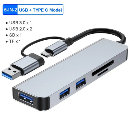 5Gbps USB 3.0 HUB USB C HUB USB C Docking Station High Speed Splitter Multiport Adapter TF SD Card Reader for Pc/Laptops/Macbook
