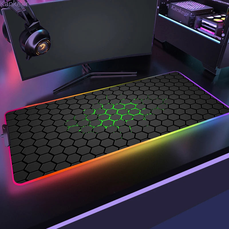 Geometric Large RGB Mouse Pad Gaming Mousepad LED Mouse Mat Gamer Mousemats Table Pads PC Desk Mat RGB Keyboard Mat XXL 90X40Cm