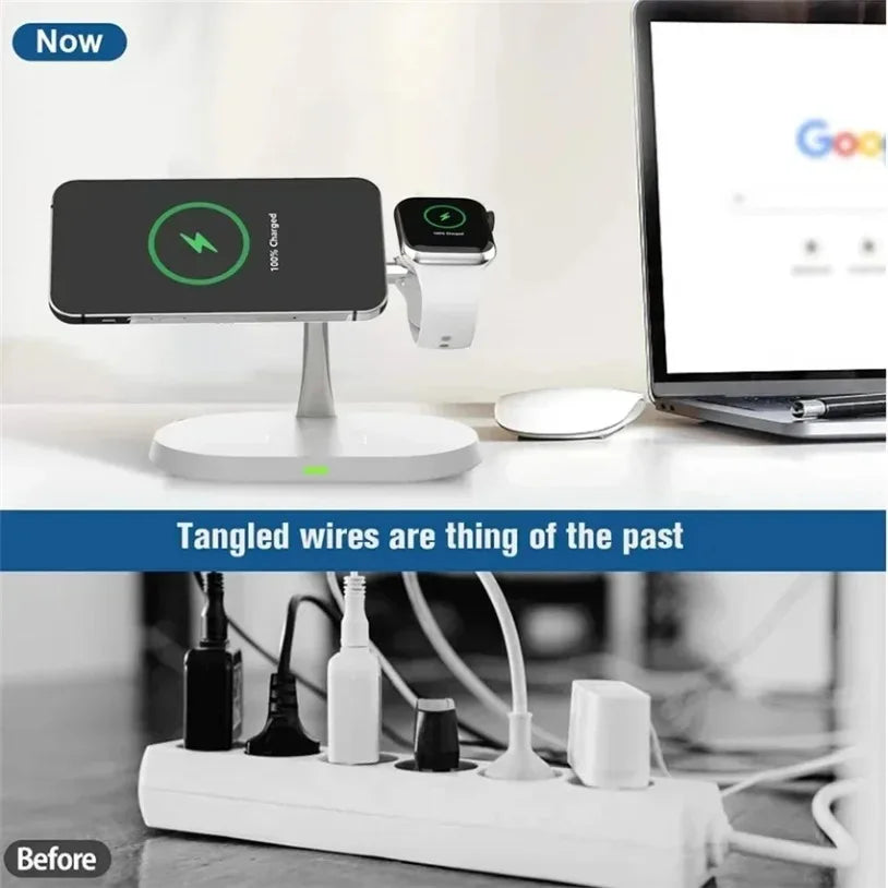 3 in 1 Magnetic Wireless Charger Stand for Iphone 16-12 Pro Apple Watch 9 8 Airprods 3 in 1 Macsafe Fast Charging Station