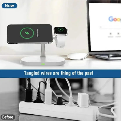 3 in 1 Magnetic Wireless Charger Stand for Iphone 16-12 Pro Apple Watch 9 8 Airprods 3 in 1 Macsafe Fast Charging Station