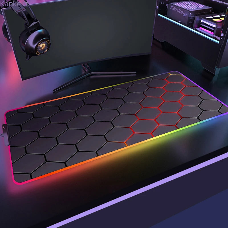 Geometric Large RGB Mouse Pad Gaming Mousepad LED Mouse Mat Gamer Mousemats Table Pads PC Desk Mat RGB Keyboard Mat XXL 90X40Cm