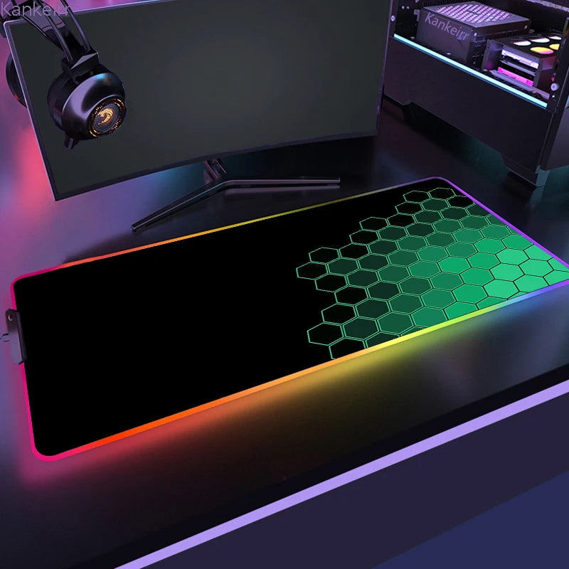Geometric Large RGB Mouse Pad Gaming Mousepad LED Mouse Mat Gamer Mousemats Table Pads PC Desk Mat RGB Keyboard Mat XXL 90X40Cm
