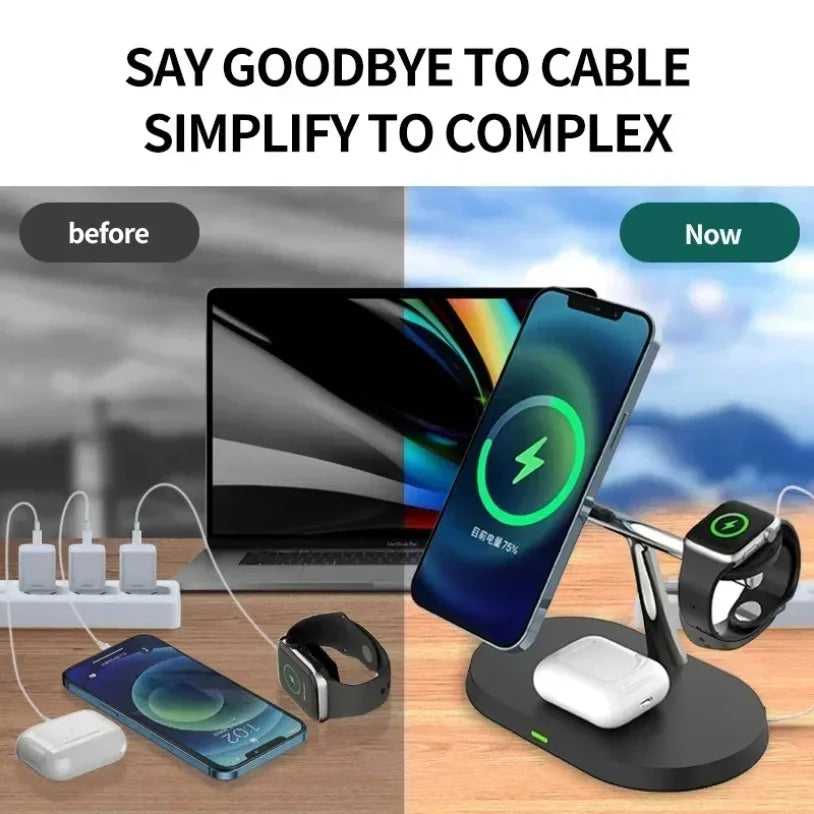 3 in 1 Magnetic Wireless Charger Stand for Iphone 16-12 Pro Apple Watch 9 8 Airprods 3 in 1 Macsafe Fast Charging Station