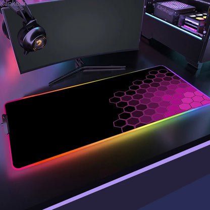Geometric Large RGB Mouse Pad Gaming Mousepad LED Mouse Mat Gamer Mousemats Table Pads PC Desk Mat RGB Keyboard Mat XXL 90X40Cm