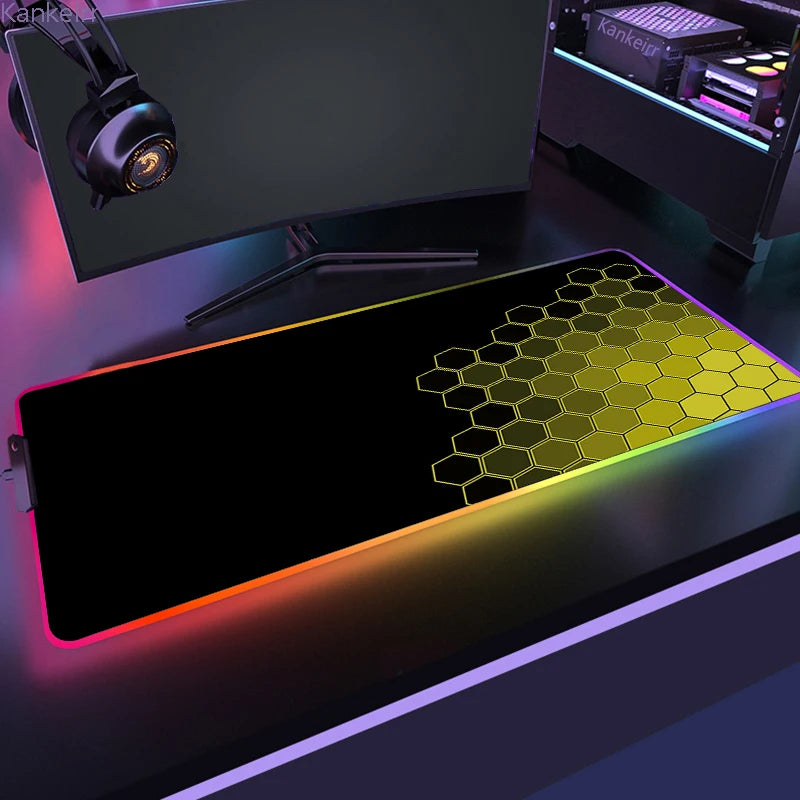 Geometric Large RGB Mouse Pad Gaming Mousepad LED Mouse Mat Gamer Mousemats Table Pads PC Desk Mat RGB Keyboard Mat XXL 90X40Cm