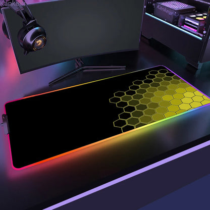 Geometric Large RGB Mouse Pad Gaming Mousepad LED Mouse Mat Gamer Mousemats Table Pads PC Desk Mat RGB Keyboard Mat XXL 90X40Cm