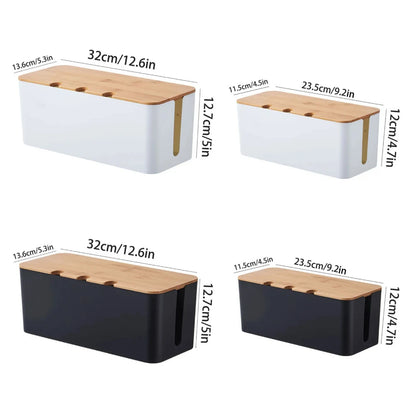 Large Cable Management Box – Wooden Style Cord Organizer and Cover for TV Wires, Computer, USB Hub and under Desk Power Strip –