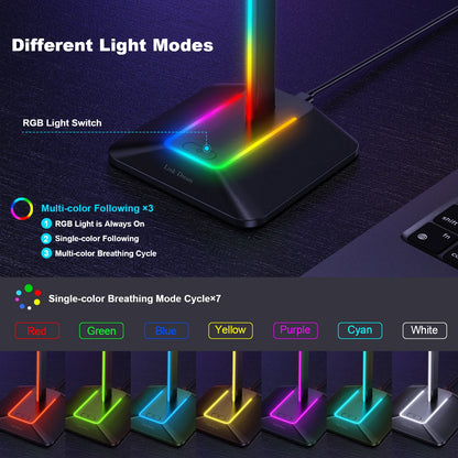 Z8 Headphones Stand RGB Gaming Holder with 2 USB Ports Desk Headset Cool Display Holder Non-Slip Rubber Base for Gamer