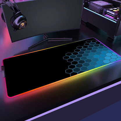 Geometric Large RGB Mouse Pad Gaming Mousepad LED Mouse Mat Gamer Mousemats Table Pads PC Desk Mat RGB Keyboard Mat XXL 90X40Cm