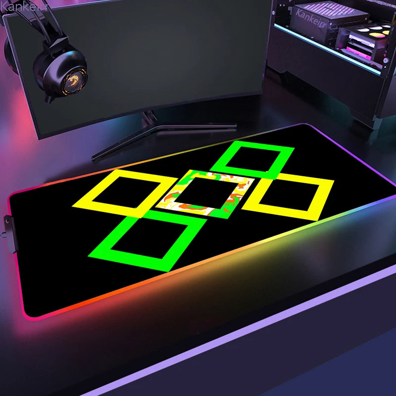 Geometric Large RGB Mouse Pad Gaming Mousepad LED Mouse Mat Gamer Mousemats Table Pads PC Desk Mat RGB Keyboard Mat XXL 90X40Cm