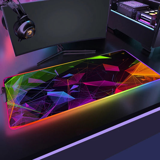 Geometric Large RGB Mouse Pad Gaming Mousepad LED Mouse Mat Gamer Mousemats Table Pads PC Desk Mat RGB Keyboard Mat XXL 90X40Cm