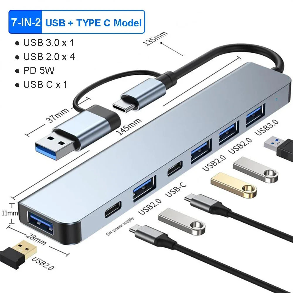 5Gbps USB 3.0 HUB USB C HUB USB C Docking Station High Speed Splitter Multiport Adapter TF SD Card Reader for Pc/Laptops/Macbook