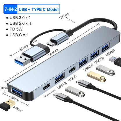 5Gbps USB 3.0 HUB USB C HUB USB C Docking Station High Speed Splitter Multiport Adapter TF SD Card Reader for Pc/Laptops/Macbook