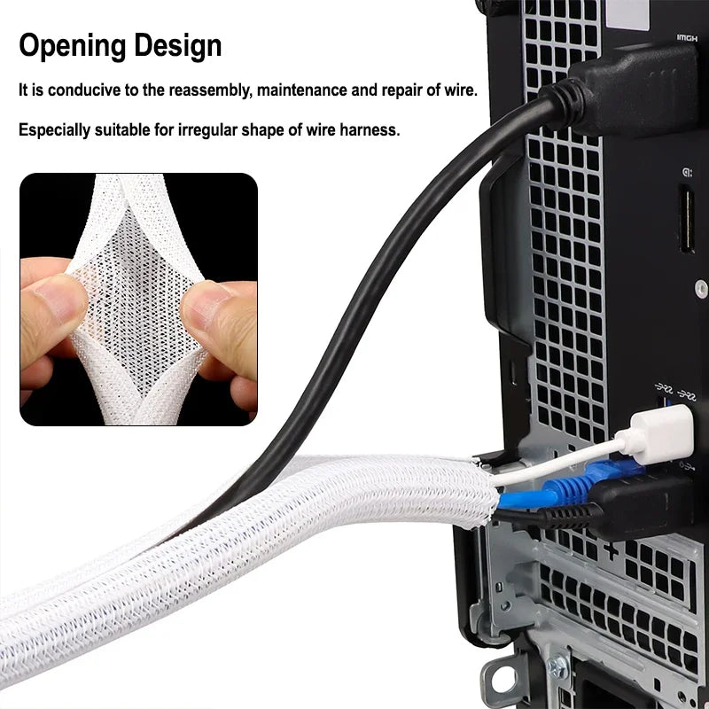 White Self-Closed Cable Sleeve PET Braid 3 5 8 10 13 16 19 25Mm High Protection Insulated Power Cord Wrap Sheath Split Sleeving